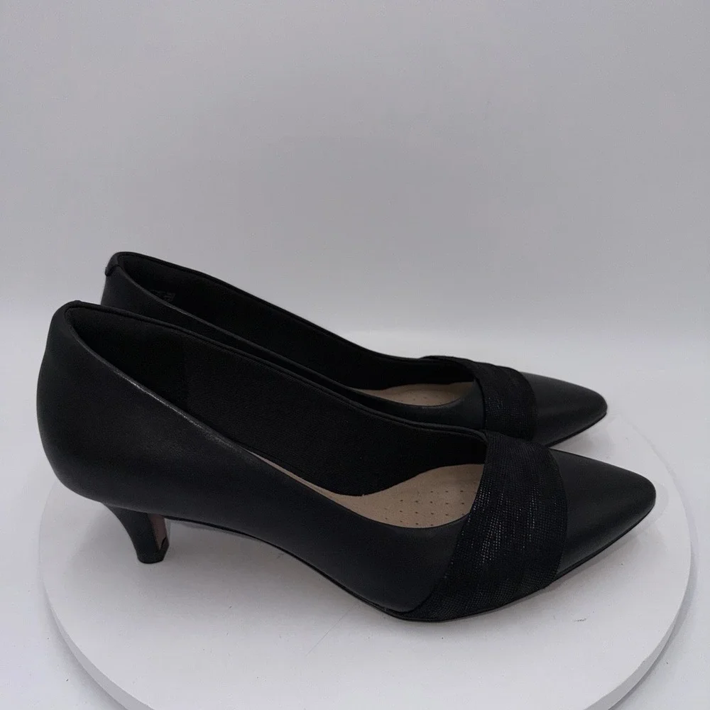 Clarks Linvale Madie Classic Pumps Black Leather Heels‎ Women's 8.5